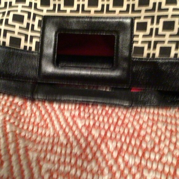 Banana Republic Black & White Hand Bag Patent Leather Handle Handbag Geo Print - Picture 6 of 9